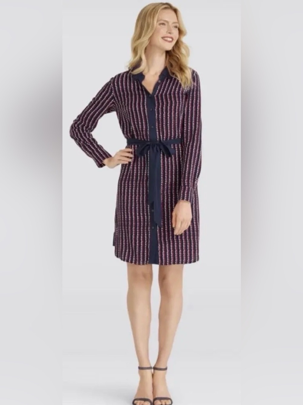Draper James Navy Heart Shirt Button Belted Dress Size 10 ❤️💙